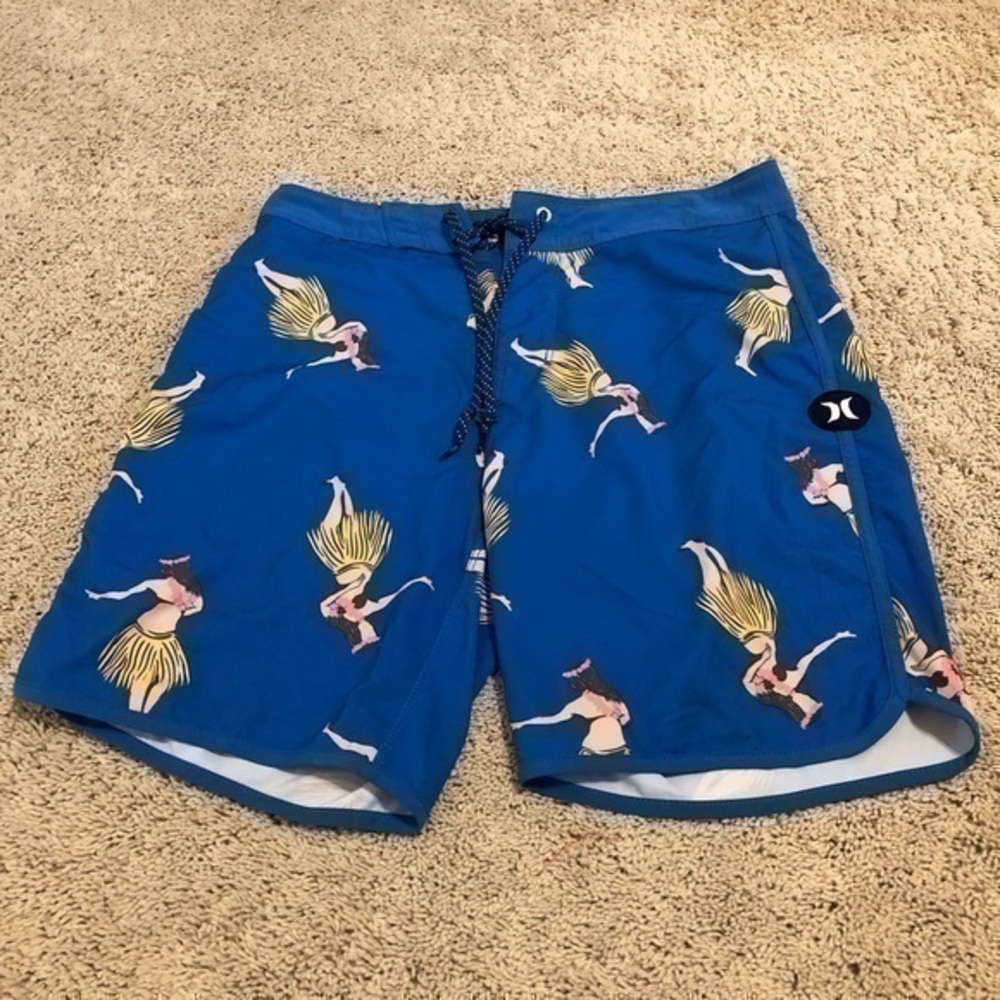 Men’s size 28 Hurley swim trunks with Hawaiian girls